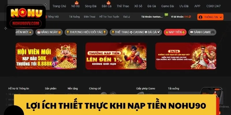Lợi ích thiết thực khi thực hiện nạp tiền NOHU90 đúng